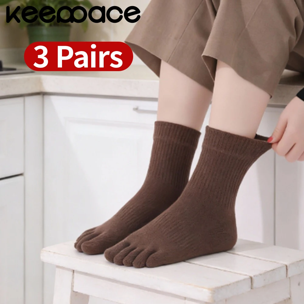 Keeppace 3 زوج النساء تو إصبع الجوارب القطن المنزل داخلي عادية خمسة أصابع منتصف أنبوب خفيفة الوزن الجوارب الاتحاد الأوروبي 35-39