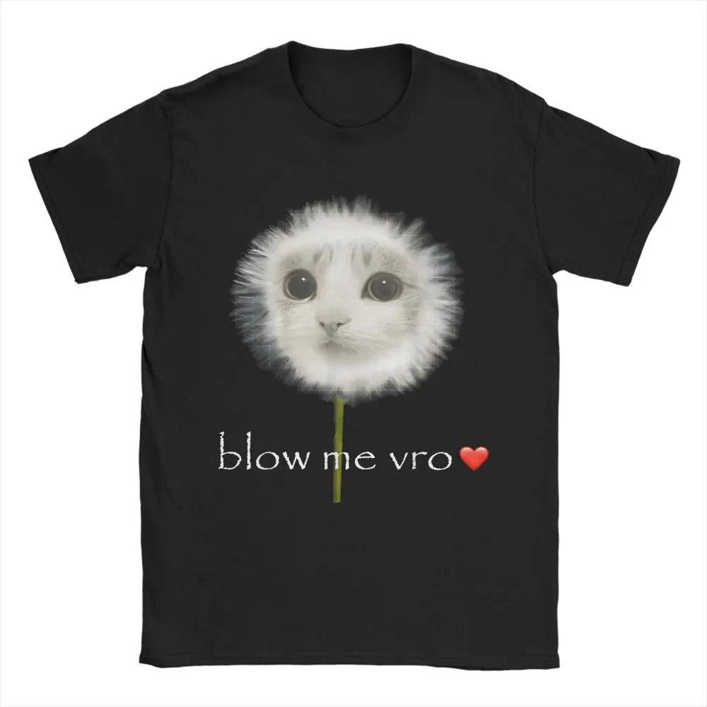 Funny Blow Me Dandelion Meowl Cat Owl Meme T-Shirt for Men Women Round Collar Oversized Tee Short Sleeve Top Y2k Gothic Clothing