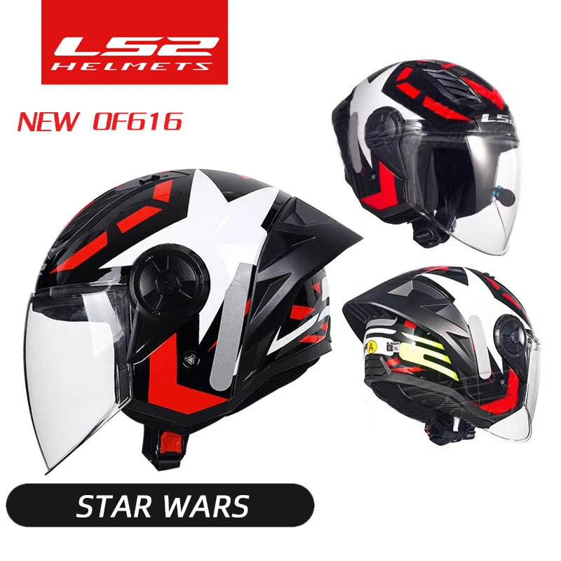 LS2 Motorcycle Helmet 3/4 Open Face Helmets Capacete LS2 OF616 Airflow Ⅱ Big Tail Wing Jet Scooter Half Helmets Cascos Para Moto