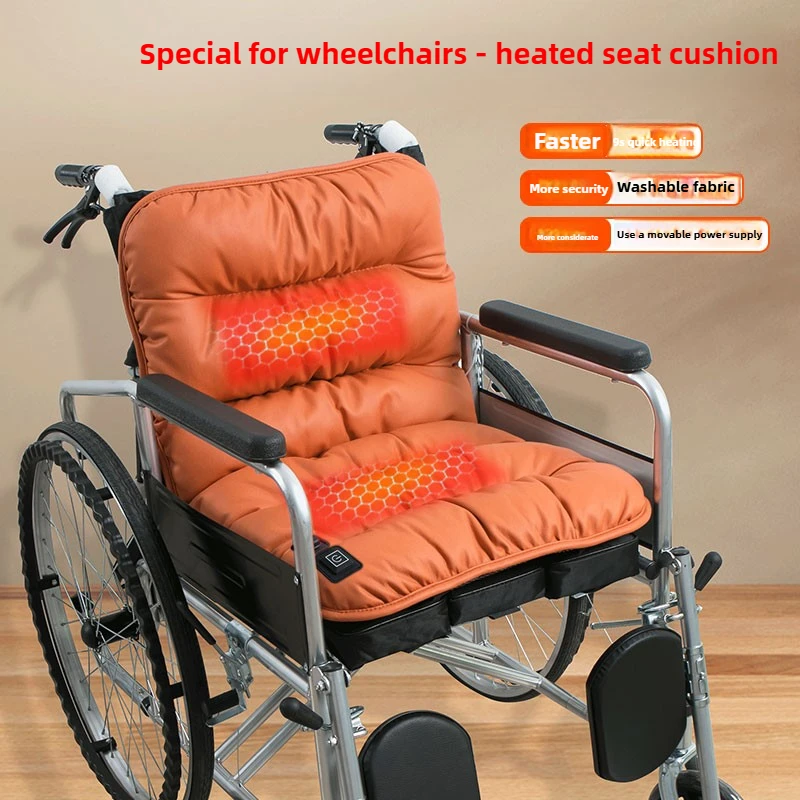 Carbon Nano Heated Wheelchair Cushion with Adjustable Backrest, Elderly Care Seat Pad, Washable Electric Wheelchair Accessory