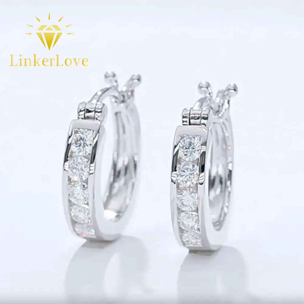 LinkerLove Gold Plated Moissanite Hoop Earrings for Women 925 Silver 15mm Huggie Hoops Channel Set Diamond Earrings Jewelry Gift