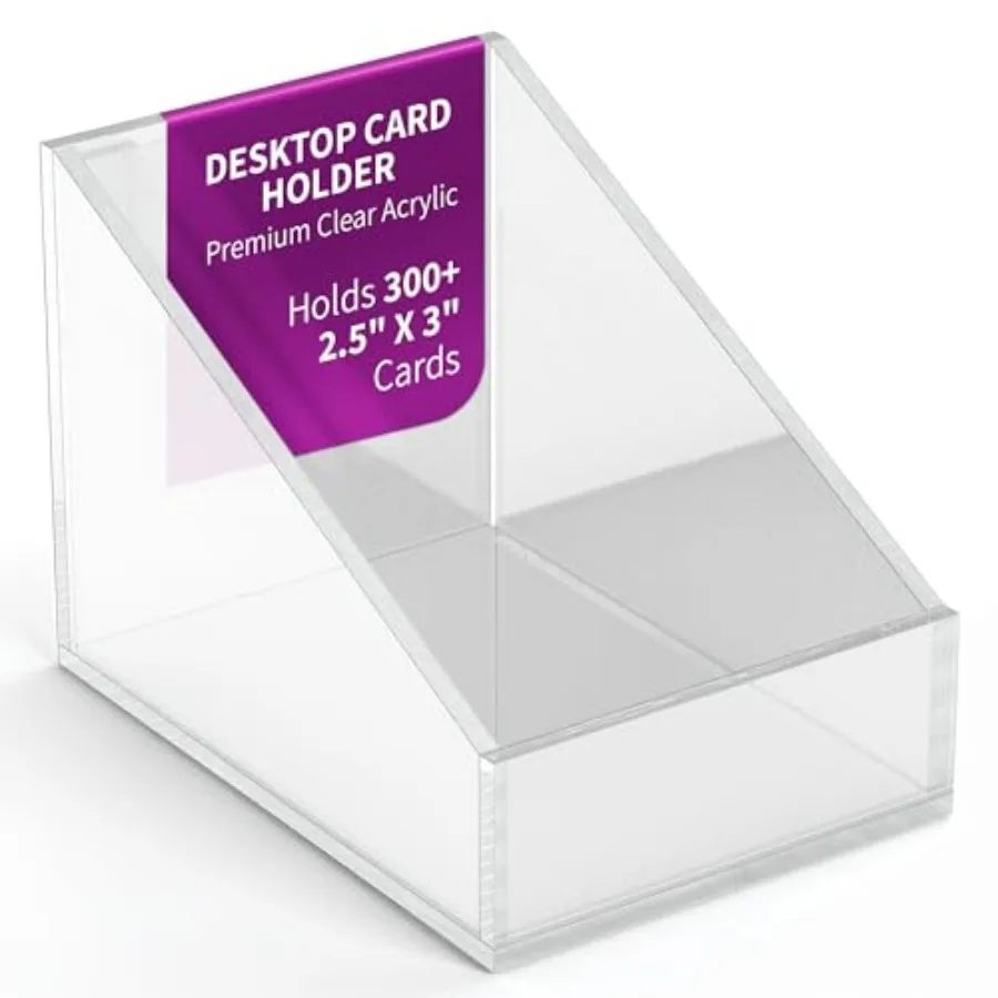 

Desktop Card Holder Premium Clear Acrylic Organizer Holds 300+ 2.5" x 3" Cards Slanted Design for Easy Access Sleek Office Desk