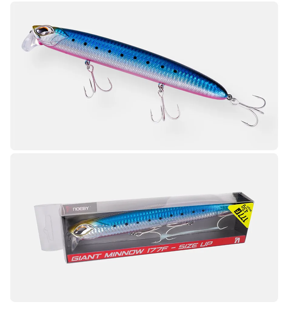 Noeby Flat Diving Minnow 177mm 44,5g schwimmend 0-30cm Jerkbait Oberflächen schicht Angel köder Kunst fischen Hart köder – Detail 11