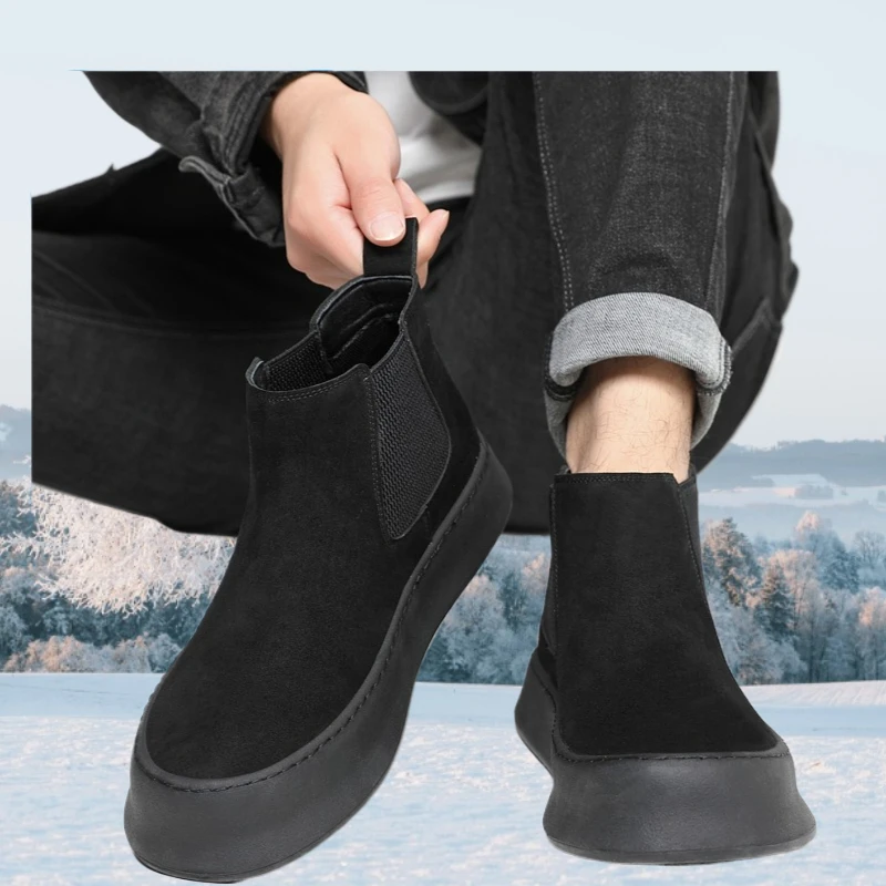 

Fashion Genuine Leather Chelsae Boots Autumn Winter Warm Fur Ankle Western Boots Business Men's Loafers Comfortable Handmade