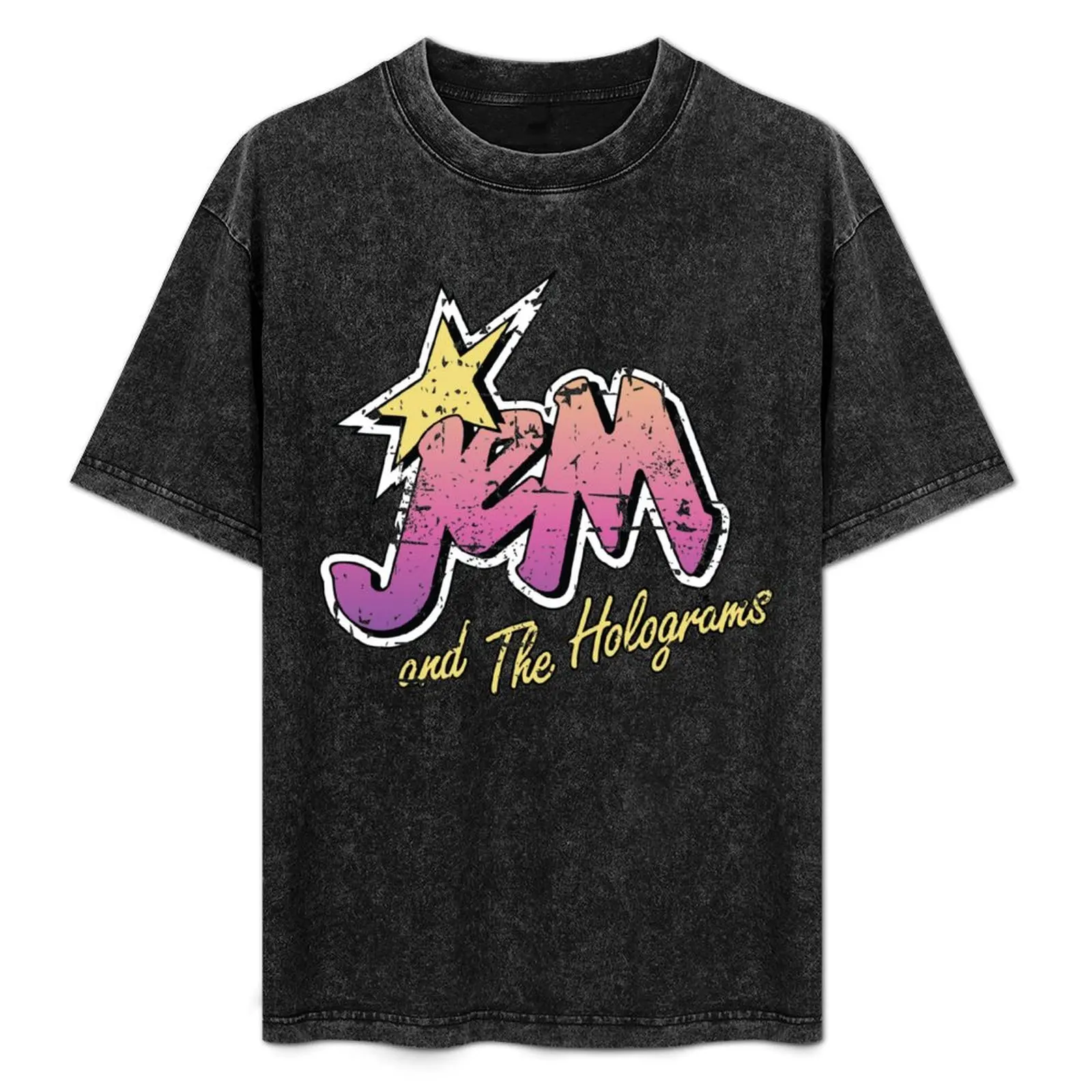 

Jem and the Holograms Band Cartoon Misfits Distressed 80s Party Mask T-Shirt Basic Casual Wear Short Sleeve Top