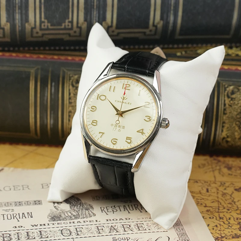 Chunlei Brand Men Retro Mechanical Watch Hand Winding 24 Hour Indicator Solid Steel Band 3atm Water Resistant 41mm Large Dial