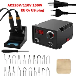 100W LED Wood Burner Pyrography Pen Burning Machine Gourd Crafts Tool Set With Welding Wire Top Adjustable Temperature