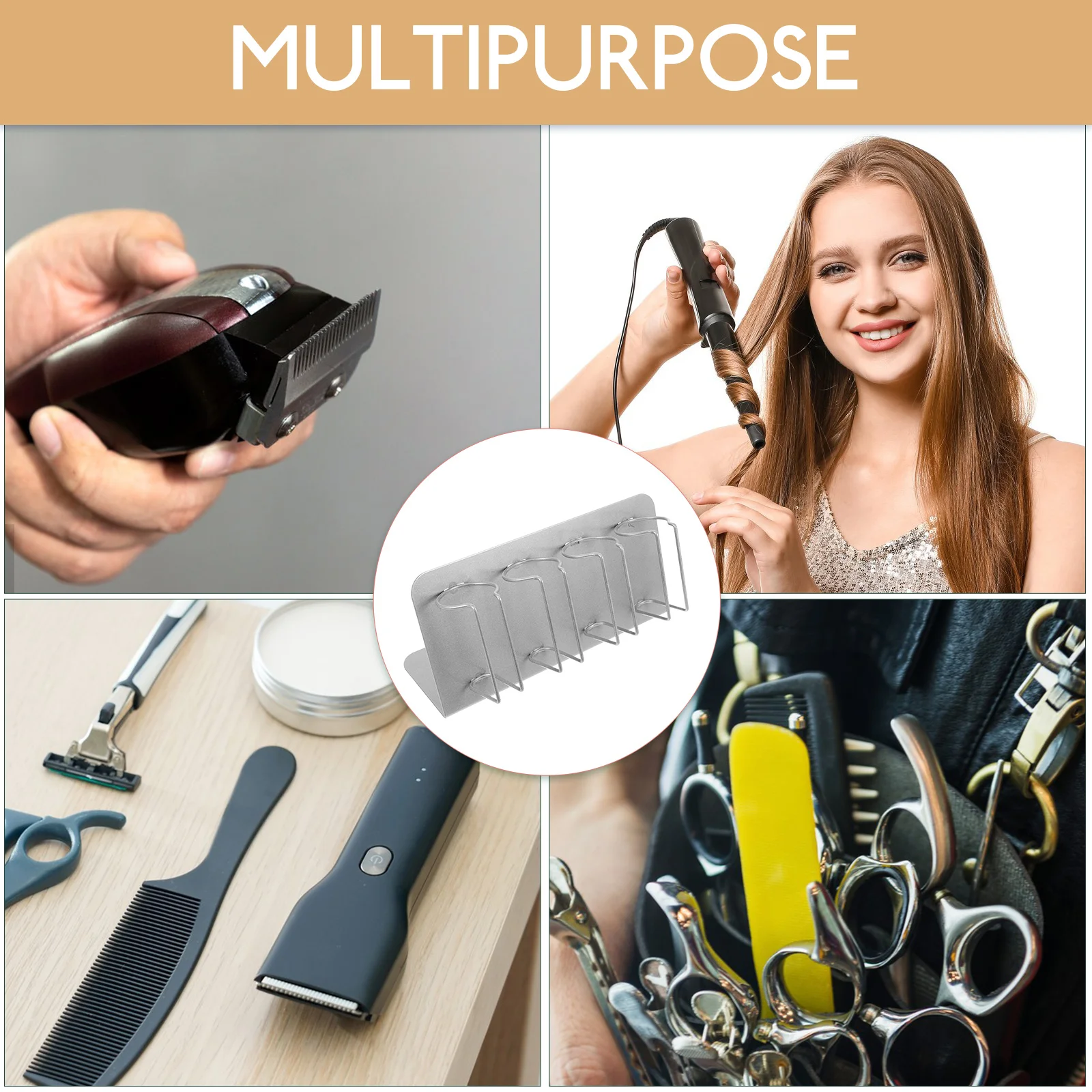 

Electric Clipper Rack Silver Stainless Steel Trimmer Stand Hair Clip Holder Salon Tool OrganizerBracket For Scissors Storage