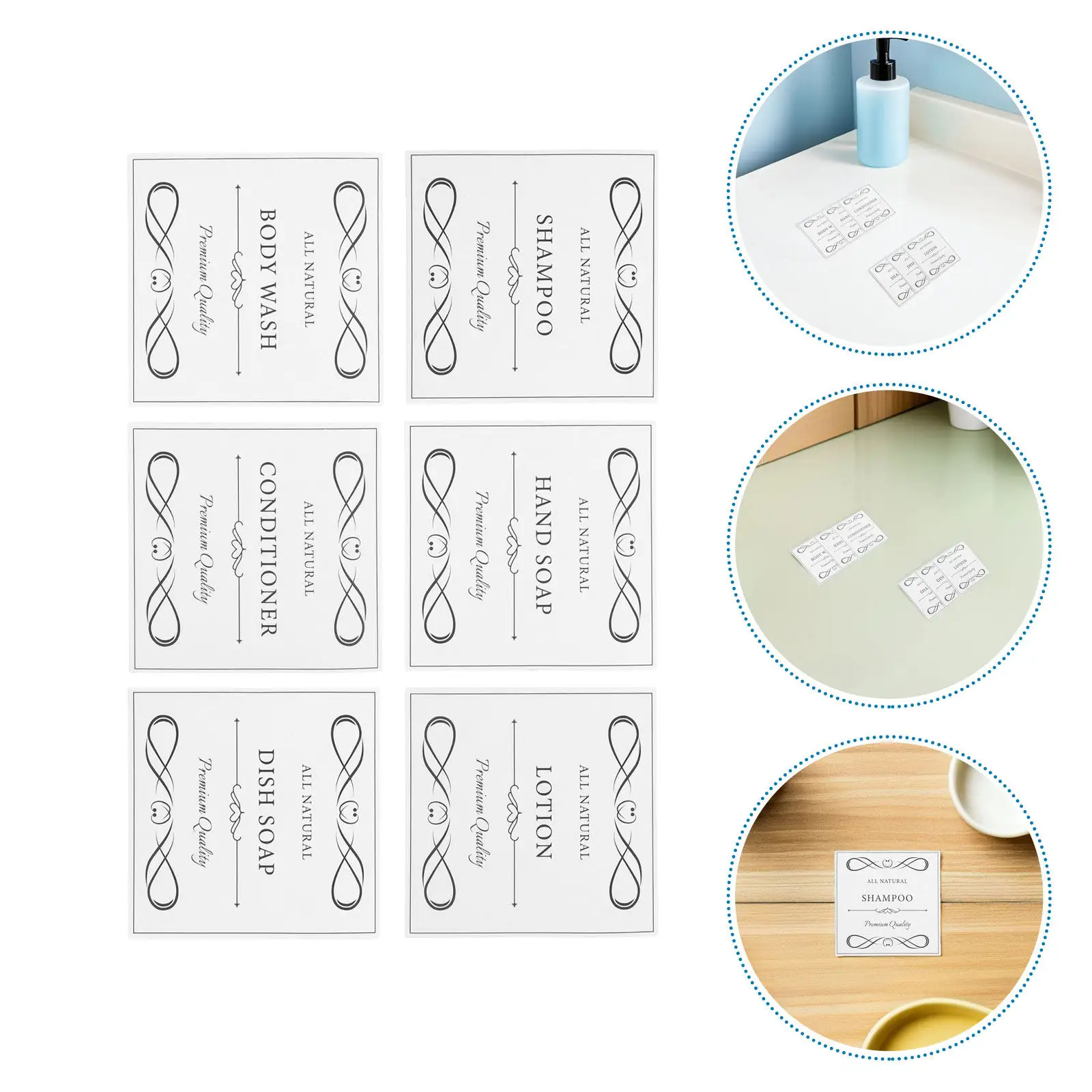 30Pcs Waterproof Bathroom Container Labels - 7.5x7.5cm Soap Shampoo Lotion Dispenser Stickers Easy Update Shower Safe Self