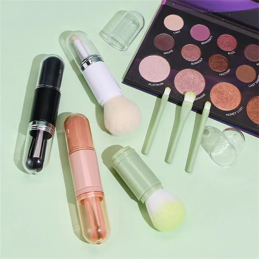 4in1 reismake-upborstelset Intrekbare Kabuki-borstel en 3 kleine borstels voor ogen met zacht klein draagbaar voor touch-up