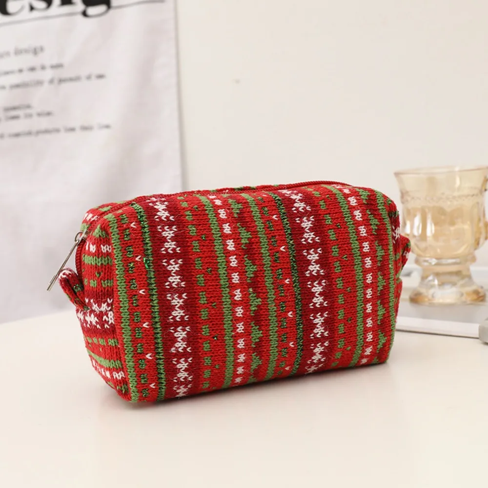 

Knitted Fabric Christmas Cosmetics Storage Bag Large Capacity Girl Heart Christmas Pencil Case Portable Dirt-proof
