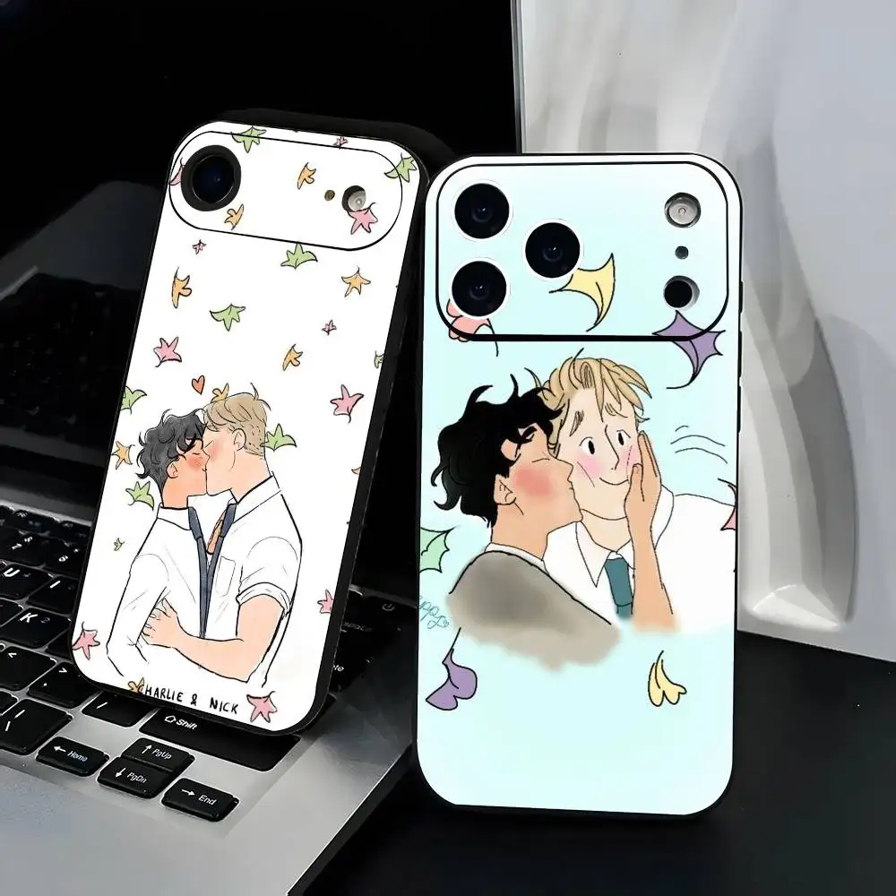 H-Heartstopper Series TV Phone Case Fashion Black Frosted TPU Phone Case for iPhone 12-17. UV Spray Painted Design, Anti-fall Da