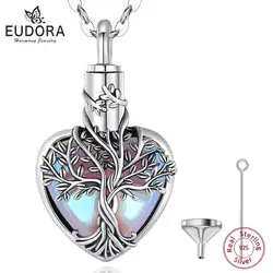Eudora 925 Sterling Silver Tree of Life Ashes Urn Pendant Necklace Vintage Tree Moonstone Cremation Urn Memorial Jewelry Gift