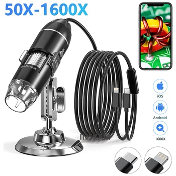 Portable USB Digital Microscope 1600X Magnification Zoom 1920P Electronic Inspection Soldering Microscope Camera for IOS Android