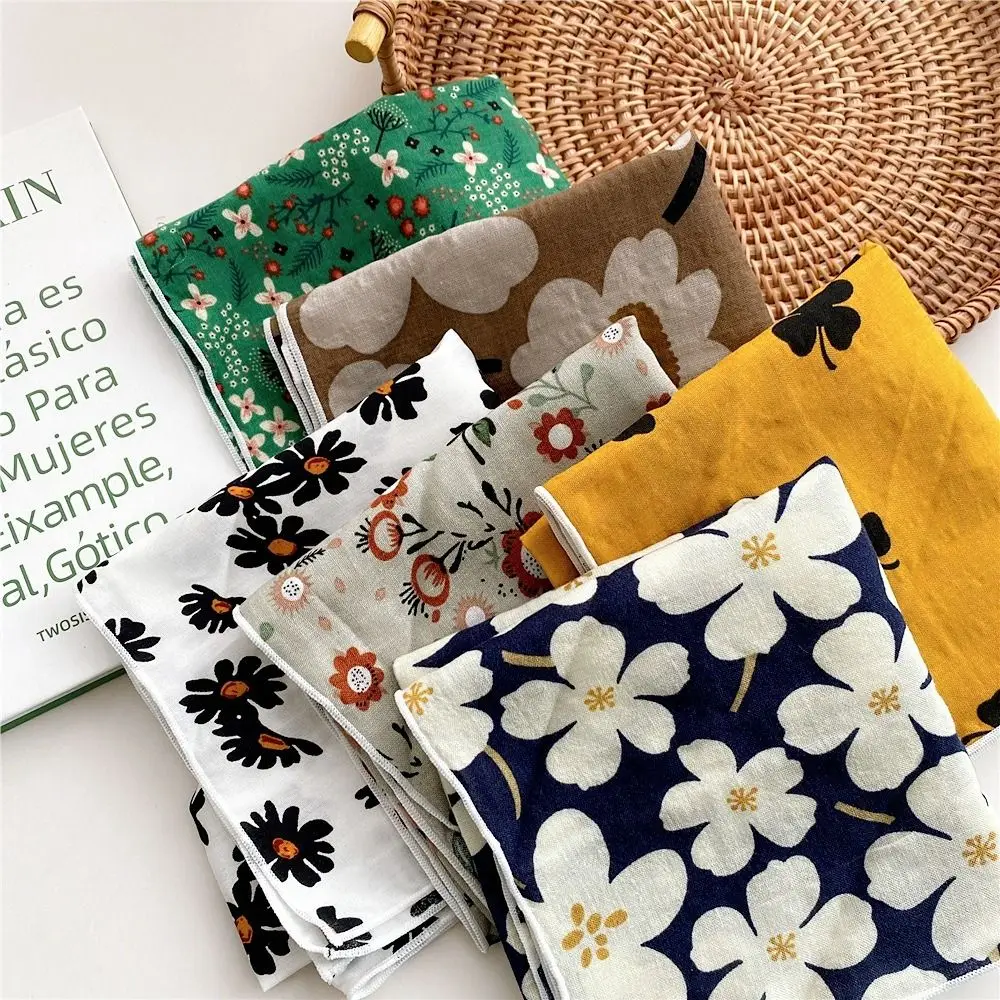 

Flower Headband Cotton Linen Square Scarf Pastoral Style Head Scarf Floral Kerchief Hair Tie Scarves Scarf Hair Band