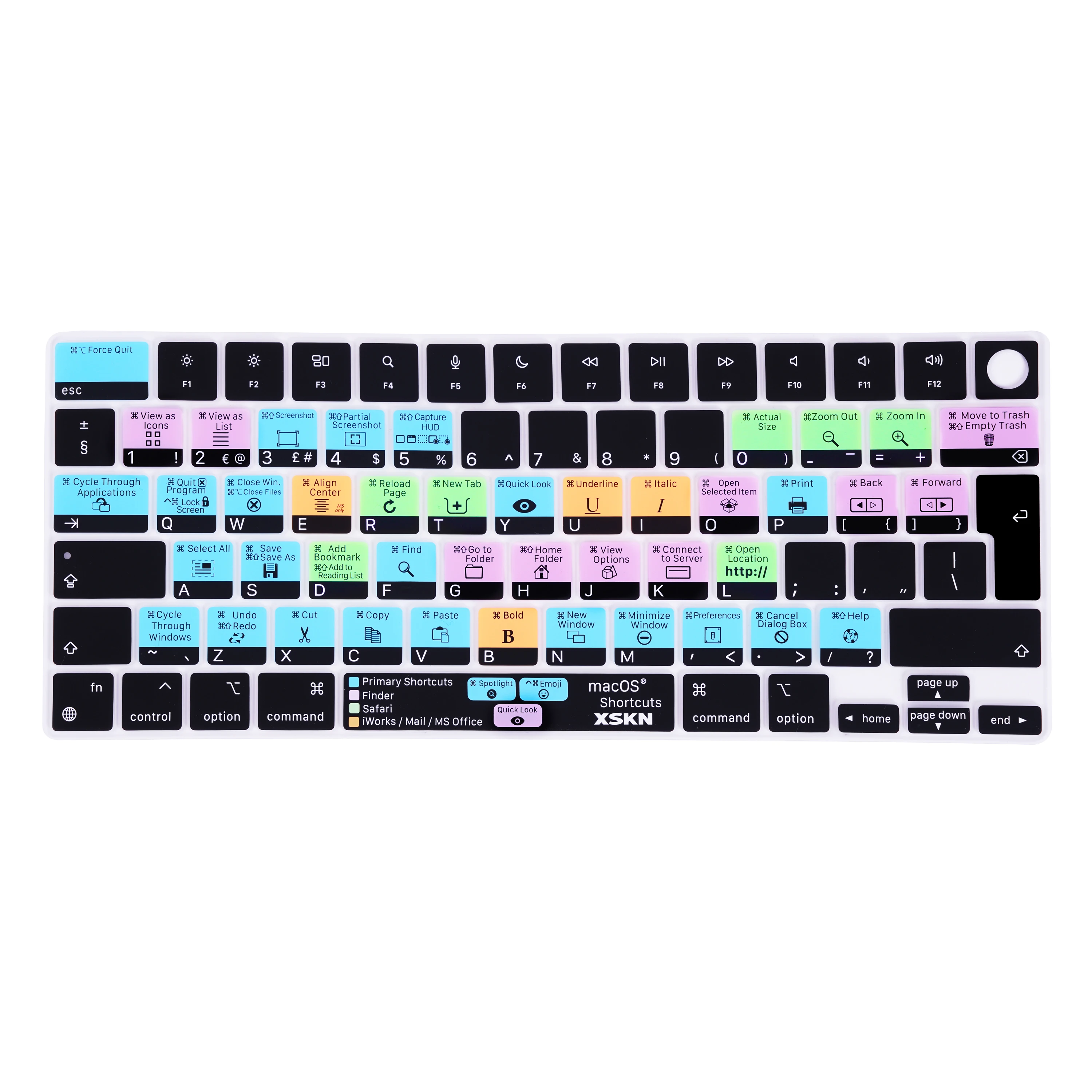 

XSKN US EU macOS Shortcuts Keyboard Cover for Macbook Pro 16.2 and Macbook Pro 14.2 with Touch ID M2 M3 Silicone Protector Skin