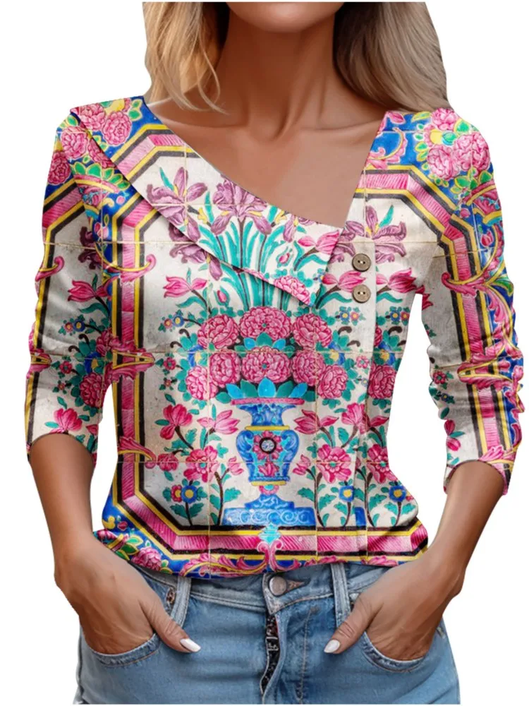 Floral Top Women Fashion Long Sleeve T Shirts Y2k Pulovers Elegant Shirts And Blouses Autumn Aesthetic Youthful Woman Clothes