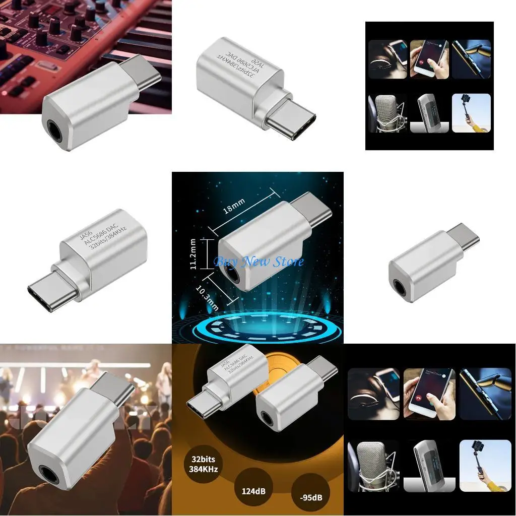 

20CE USB C Adapter Chip Support 32bit/384kHz Earphone Amplifier Portable Aluminum Design for Phone PC