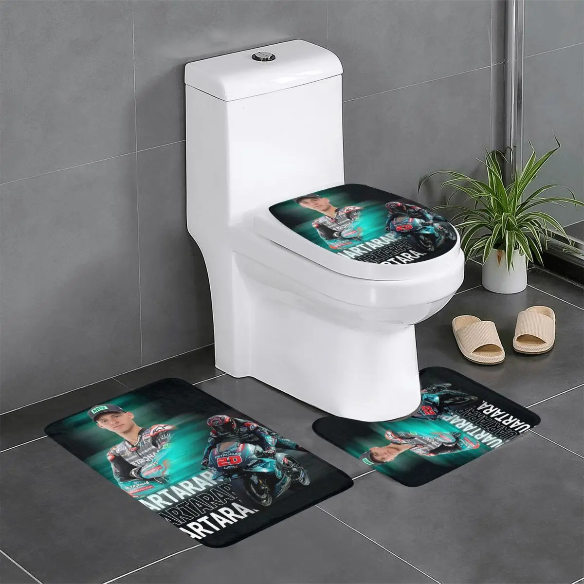 Custom Fabio Quartararo French Motorcycle Racer Bathroom Rugs Sets Non Slip Absorbent 3 Piece Bath Toilet Rugs Mats