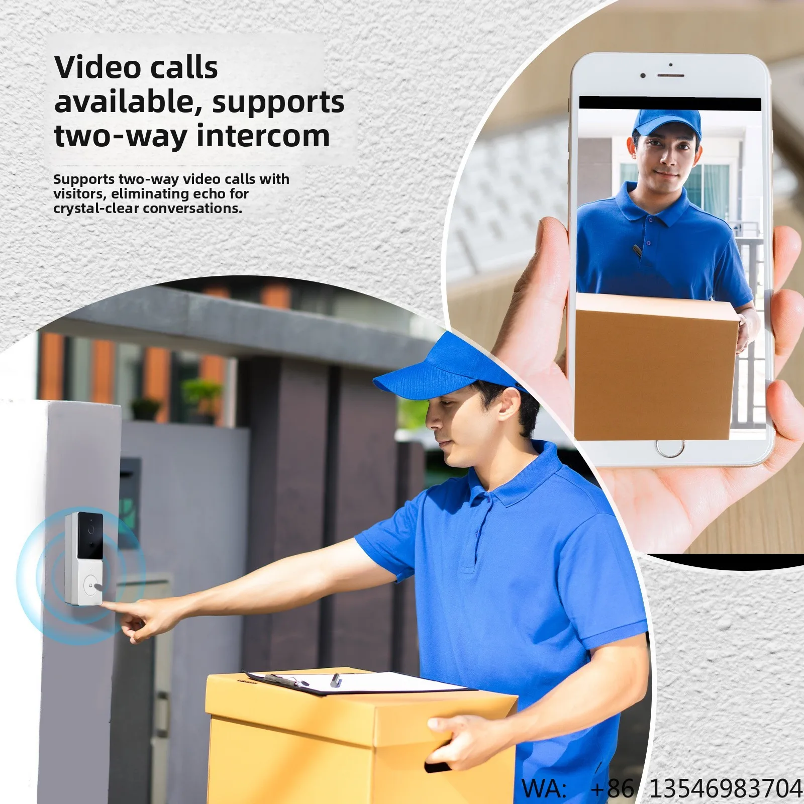 Smart Home WiFi Video Doorbell  Two-Way Audio Intercom Wireless OLED Display Night Vision Security with Battery Power