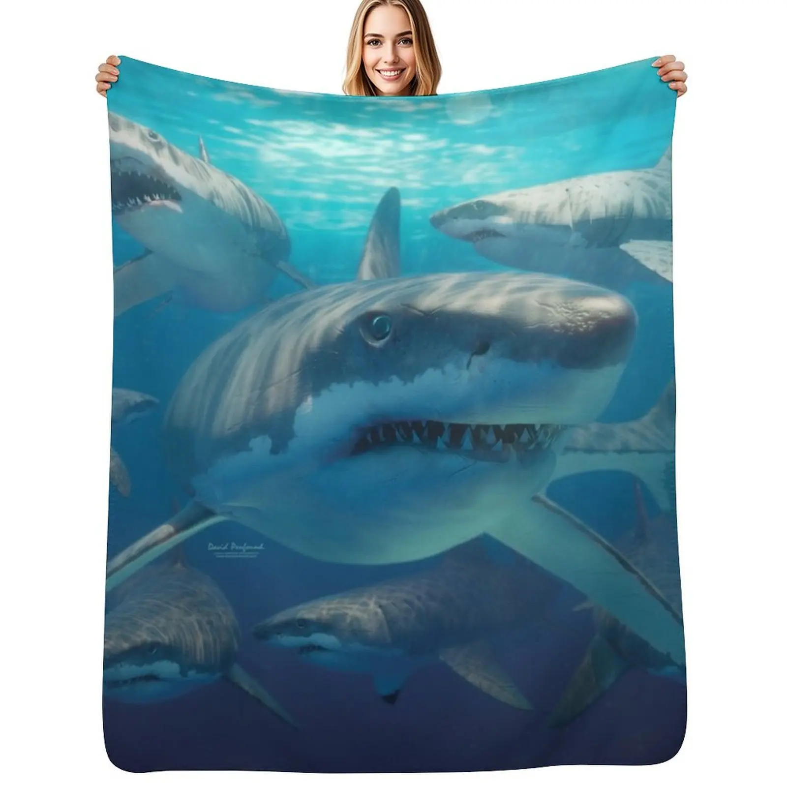 Great white sharks Throw Blanket Cozy Sofa Blanket for TV Watching Napping