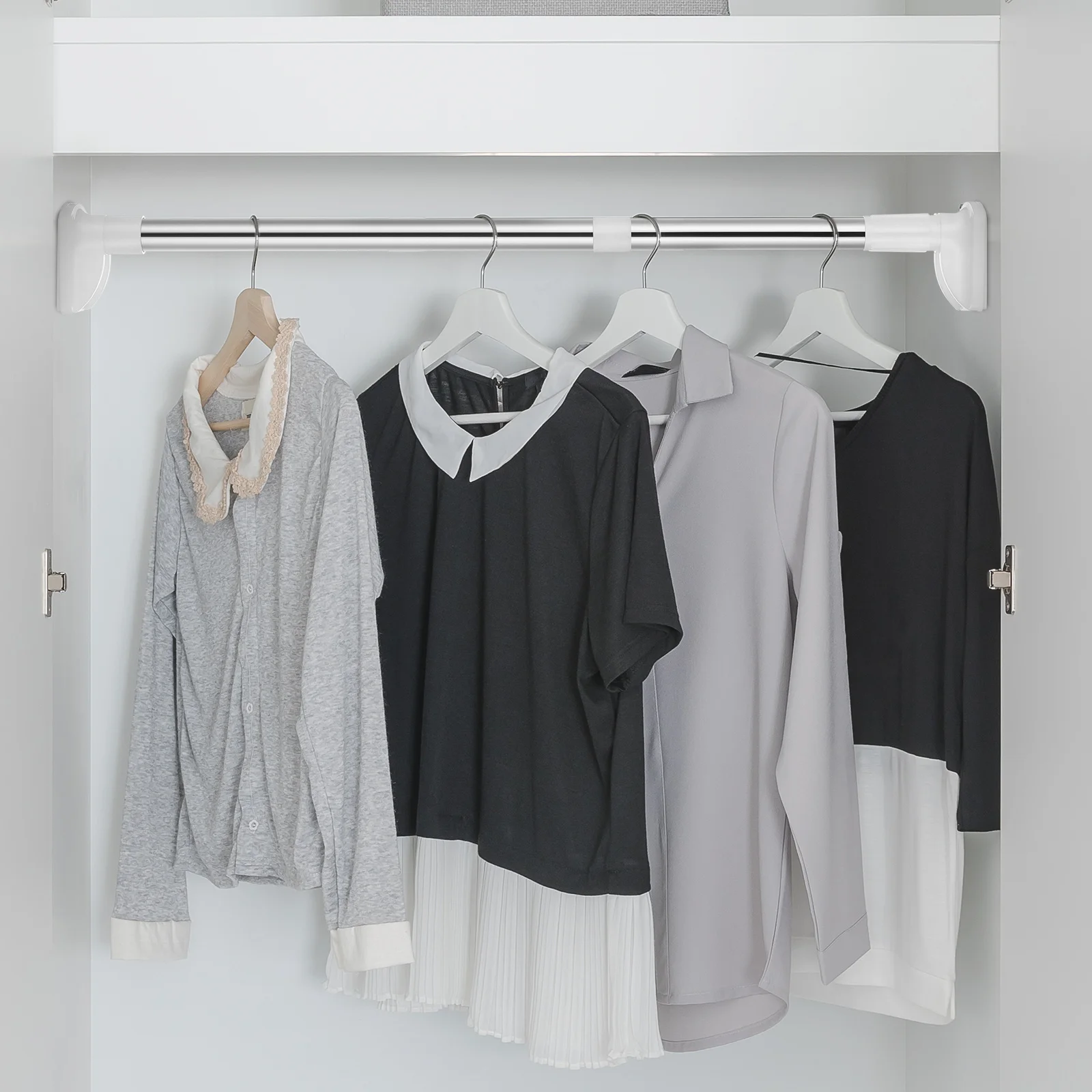 

2Pcs Heavy Duty Adjustable Closet Rod Stainless Steel Hanging Rod No Drill Installation for Wardrobe Laundry Room