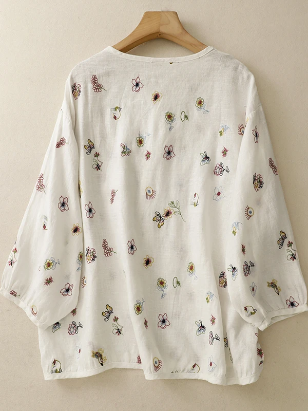 Ele bordado algodón lino irt mujer verano Slim Fit Casual irt ligero suelto Sle Lantern Sve Top