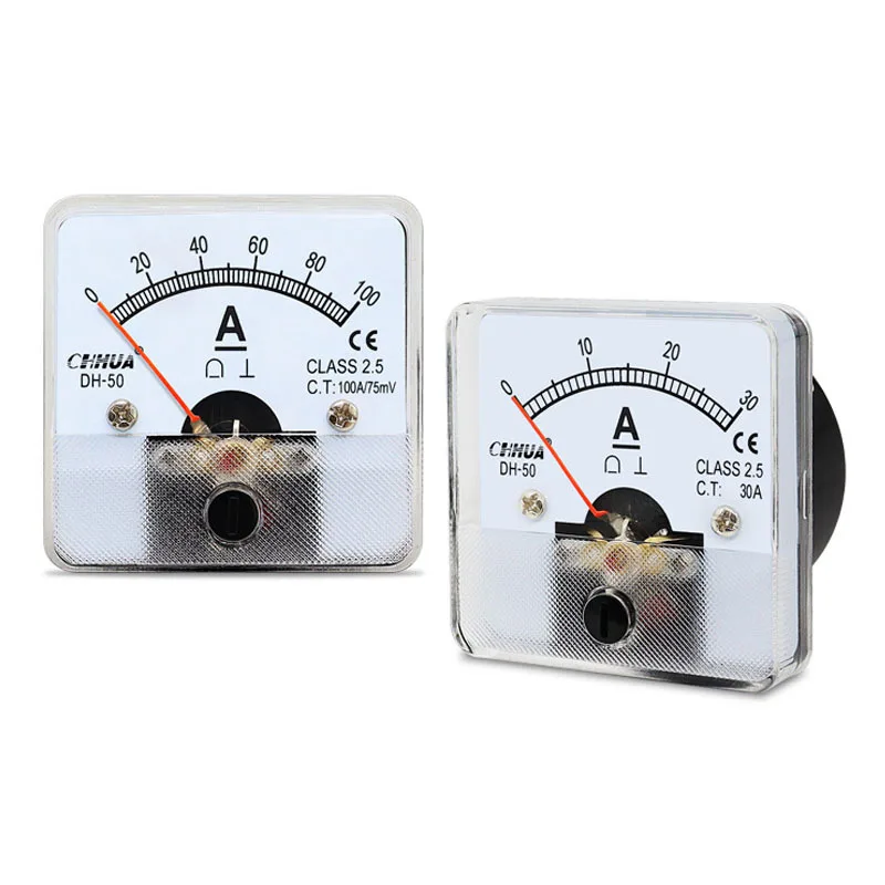 DH-50 DC AC Ammeter Pointer 1A 2A 3A 5A 10A 15A 20A 30A 50A 100A 200A 250A 300A 400A 500A 75mA Current Meter Panel Meter