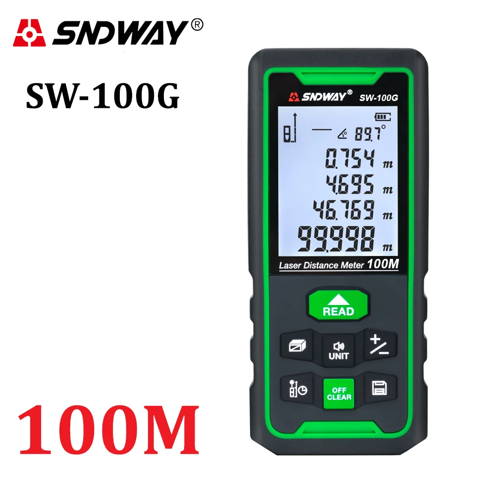 SNDWAY Green Laser Distance Meter Range Finder Digital Rangefinder Angle Measurement Tool Tape Ruler with Electronic Level