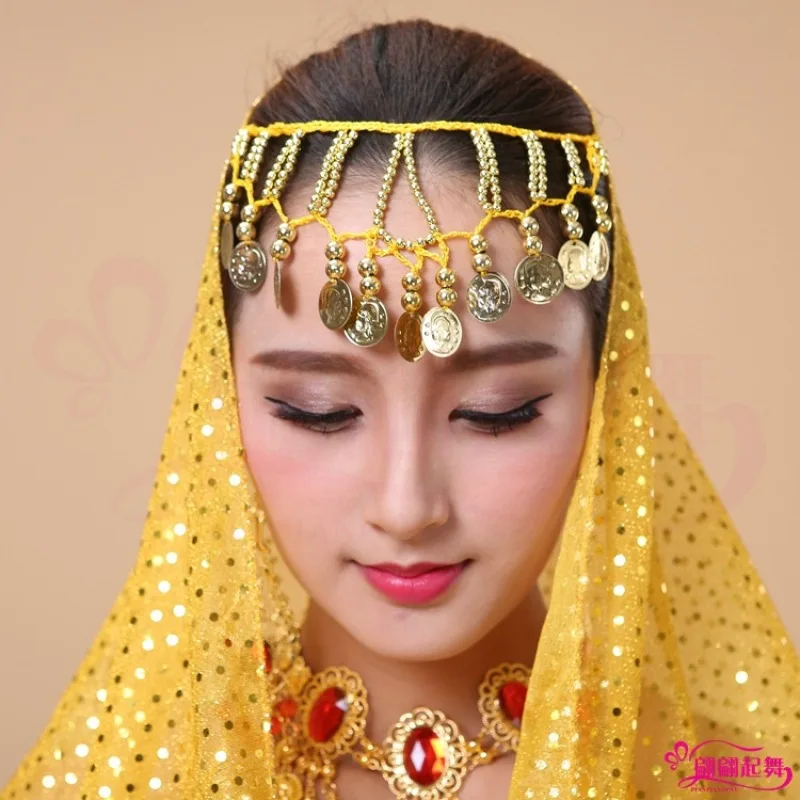 ผู้หญิง Belly เต้นรำอุปกรณ์เสริมเหรียญหัวตกแต่ง Chain Belly Dance อินเดีย Headwear ผ้าพันคอ Headpiece เครื่องแต่งกาย