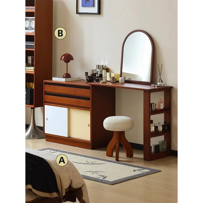

Nordic retro solid wood chest dresser integrated small apartment simple makeup table bedroom corner cabinet dressing table