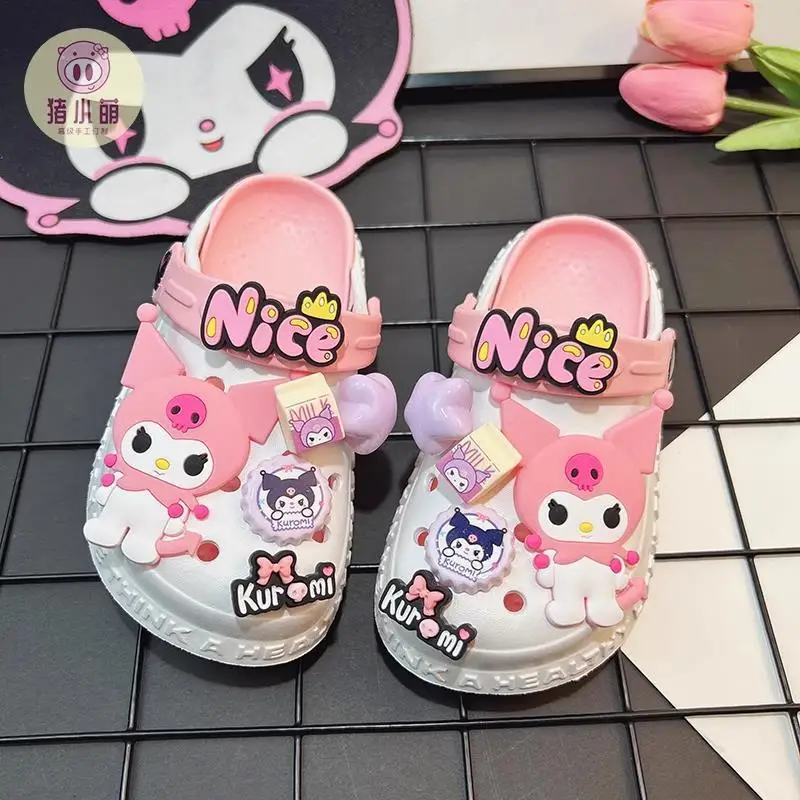 

Kawaii Anime Sanrio Kuromi Slippers Soft Indoor Anti-Skid Safe Eva Material Beach Child Slippers Outdoors Motion Festival Gift