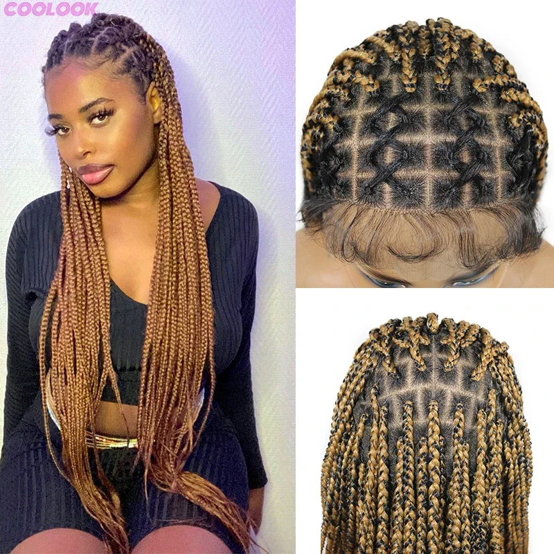 

Ombre Blond Box Braided Full Lace Women‘s Wigs 36‘’ Knotless Crisscross Lace Front Box Braids Wig Super Long Synthetic Braid Wig