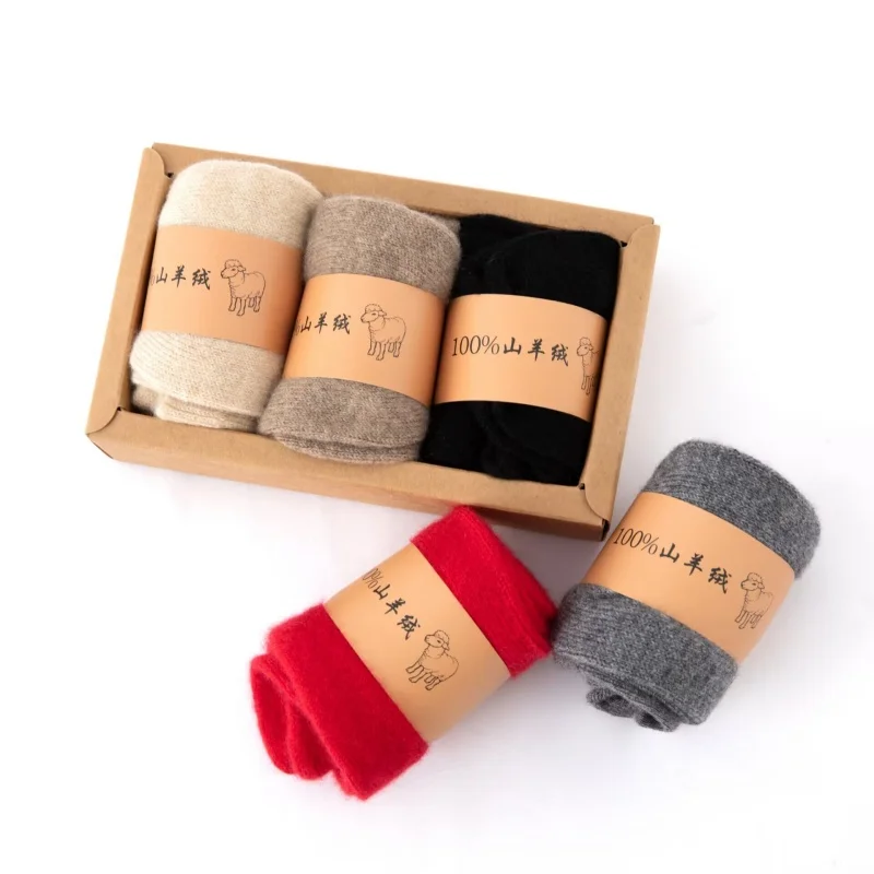 100% Pure Cashmere Knitted Socks Winter Female Warm-Keeping Socks Male Deodorant and Sweat-Absorbing Tube Socks Stretch Socks