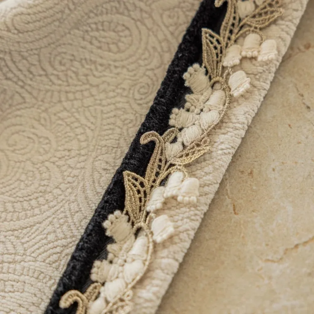 Custom Jacquard Cream White Thickened Chenille Lace Curtains for Living Room Bedroom French Window Balcony Window