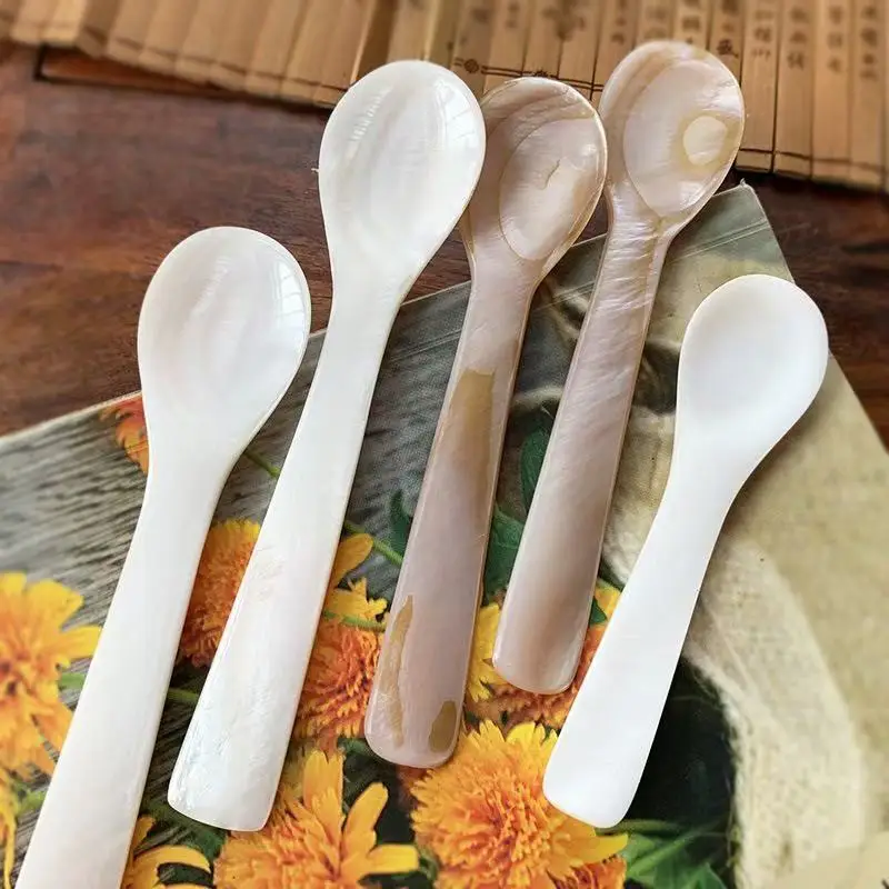 12cm Natural Mother of Pearl Shell Spoon, Teaspoon for Seaside Restaurant, Coffee Stirring Spoon, Dessert Ice Cream Caviar Rice