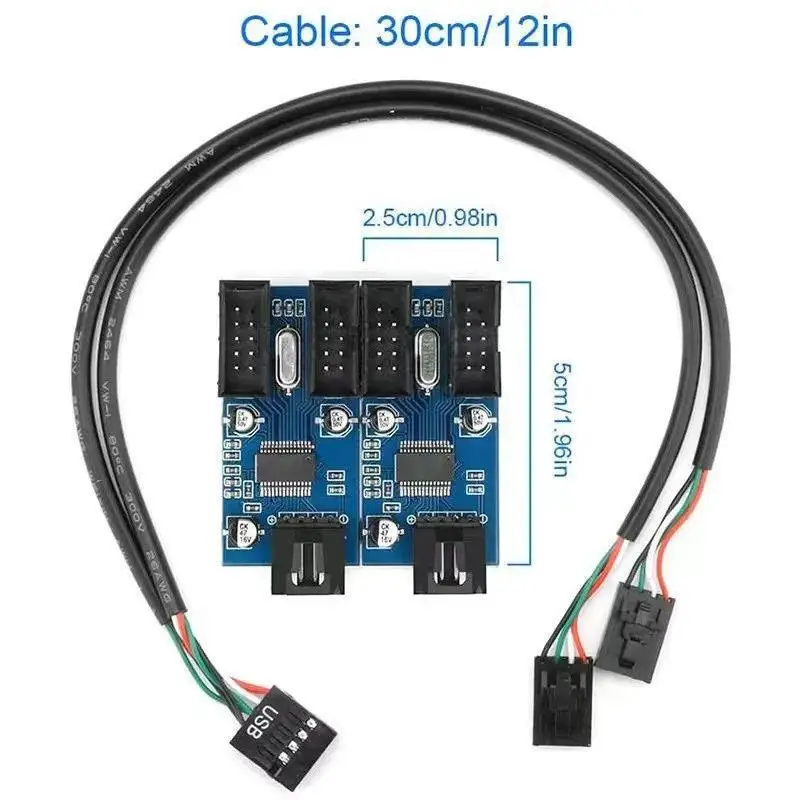 Internal USB Hub 1 to 4 Port 9Pin USB Adapter High Performance USB 2.0 Expander for Gaming Desktop PC Upgrade
