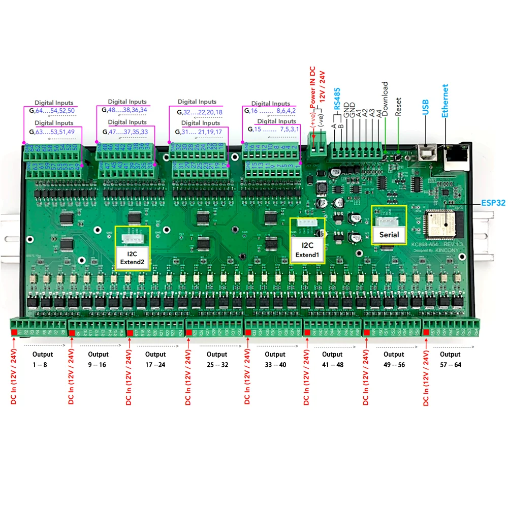 KC868-A64 ESP32 Wifi  RS232 USB Ethernet Relay Module ADC DAC Arduino IDE home assistant gateway MQTT