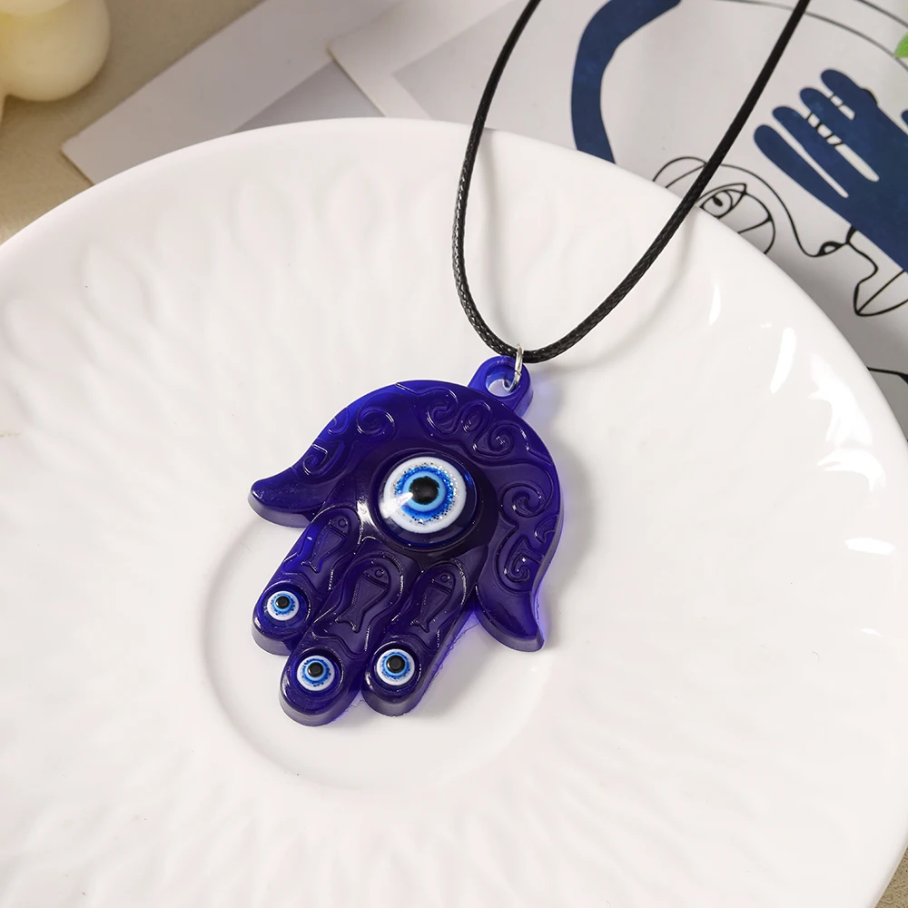 Aihua Türkisches Böses-Auge-Anhänger-Halskette, Glücksbringer Blaues Böses Auge Hamsa-Hand-Seilkette für Damen und Herren, Schmuckgeschenke – Detail 6
