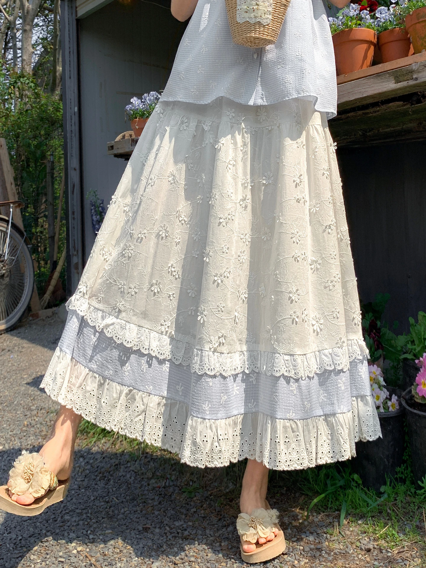 

Юбка А-силуэта с высокой талией, вышитая, из чистого хлопка, дышащая, комфортная, женская, весна-лето-осень, длинная