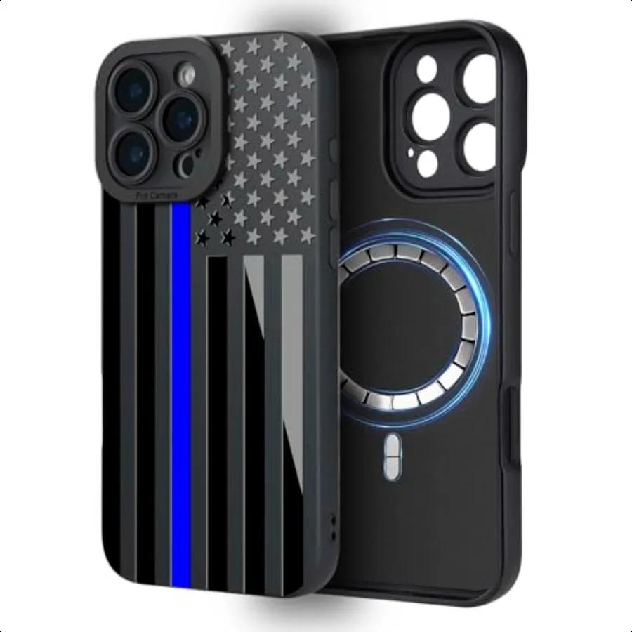 

Case for iPhone 15 Pro Max [Compatible with MagSafe] Thin Blue Line US USA Print Cool Design for Men Boys American Flag Stars a