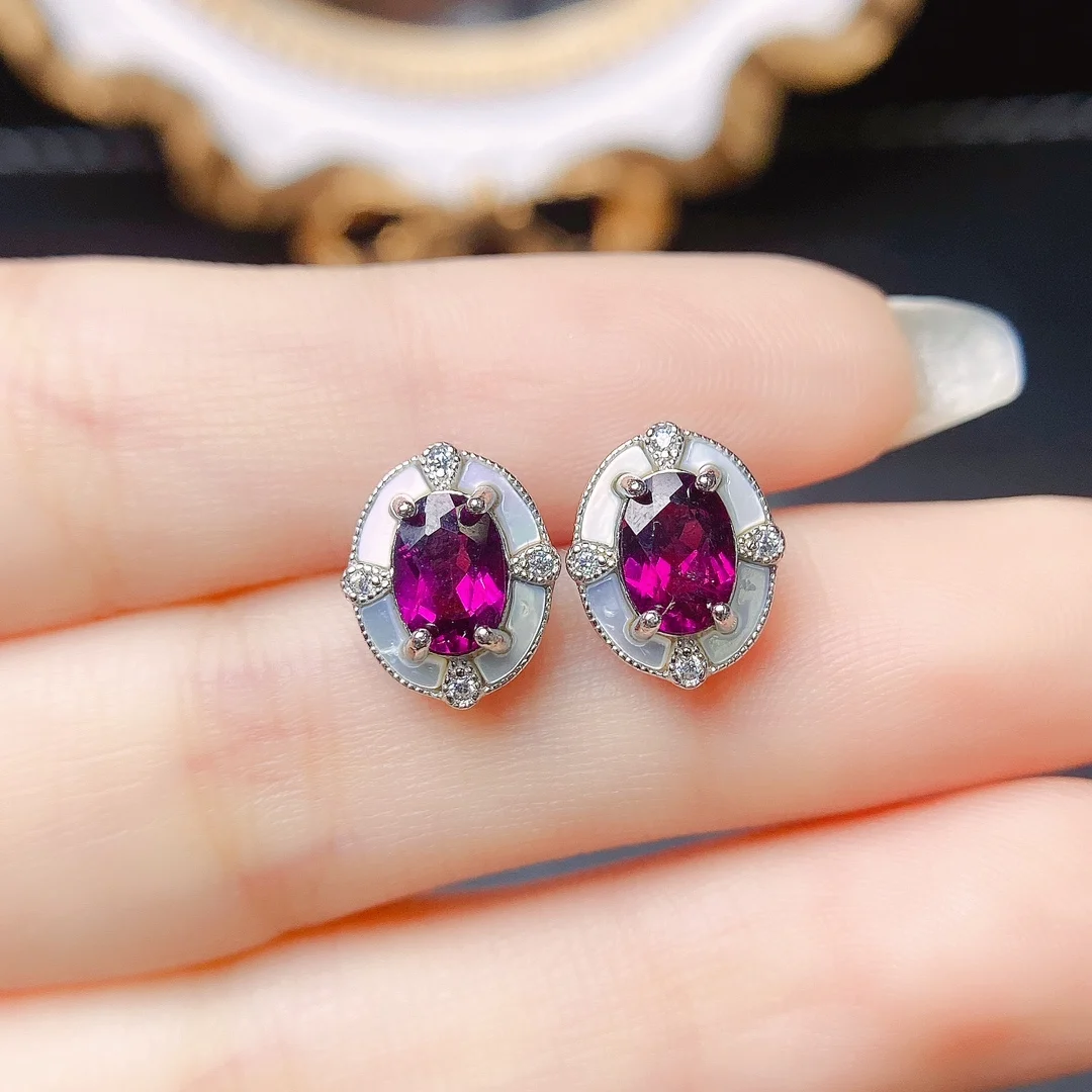 FS 5*7mm Natural Garnet S925 Sterling Silver Earrings With Certificate Fine Fashion Charm Weddings Jewelry for Women MeiBaPJ