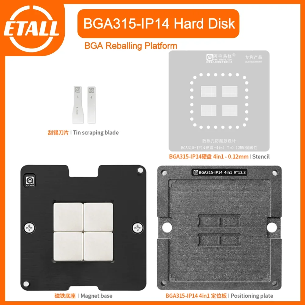 AMAOE BGA315 Hard Disk Reballing Stencil Platform Set For iPhone 14/Pro/Max/plus/NAND