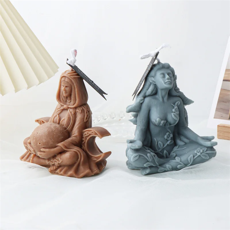 Moule en silicone pour bougie, résine époxy, savon, ciment, DIY, motif Lune Maternelle et déesse grecque de la Vie Gaïa, pour méditation, yoga et spiritualité