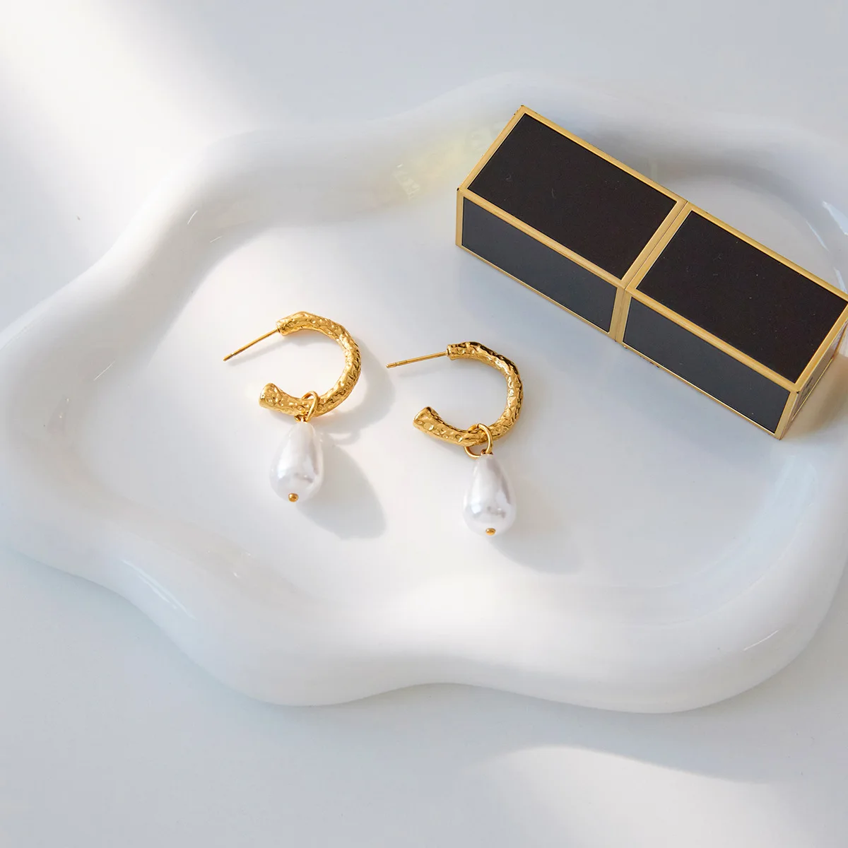 أقراط متدلية من اللؤلؤ المطلي بالذهب من Ars للنساء، حلق حلق مفتوح أنيق مع أقراط متدلية من اللؤلؤ من الفولاذ المقاوم للصدأ #4