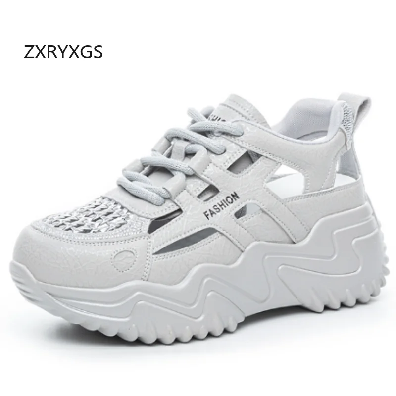 

ZXRYXGS 2025 New Summer Genuine Leather Mesh Breathable Versatile Women Sandals Leisure Sneaker Platform Elevator Sandals Tide
