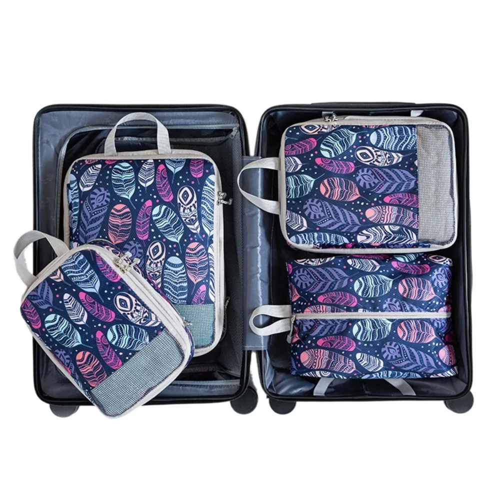 4pcs/set Printed Compression Storage Bag Large Capacity Expandable Luggage Storage Bags Set Dampproof Washable
