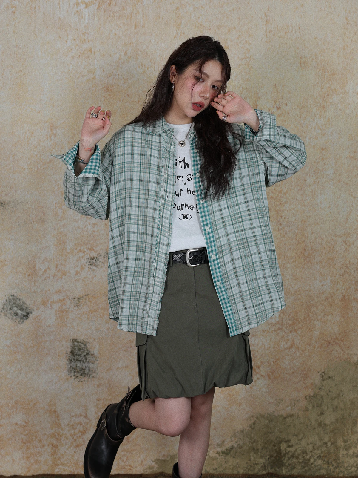 

Retro Color Block Plaid Long Sleeve Women's Shirt Spring Sun Protection Cotton Regular Fit Flip Collar Fashion Ladies Shirt