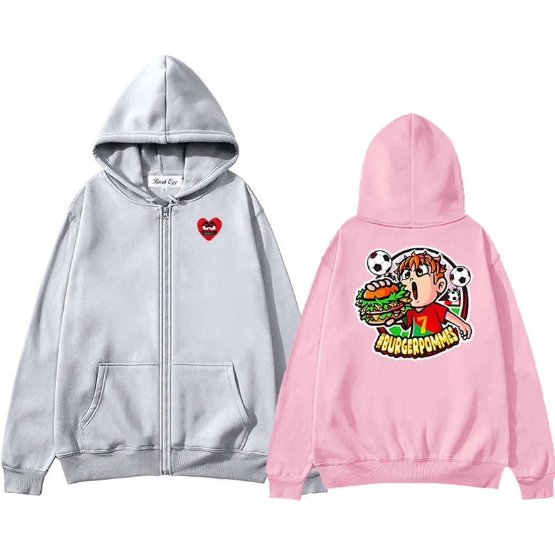 

Burgerpommes Icrimax Graphics Men Women Zipper Hoodie Cool Cute Snag Heart Embroidery Polyester Pocket Loose Thin Autumn Sweater