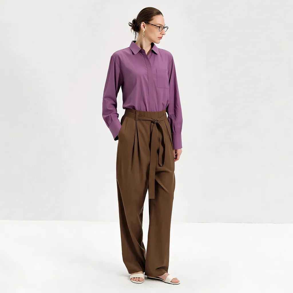Top da donna 2025 Autunno Viola Top a maniche lunghe in puro cotone Comodo top semplice per pendolari